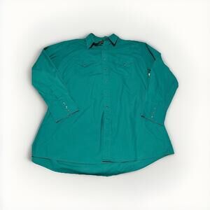 White Horse Men’s Teal Pear Snap Long Sleeve Button Up Shirt Sz XL Vintage (A10)